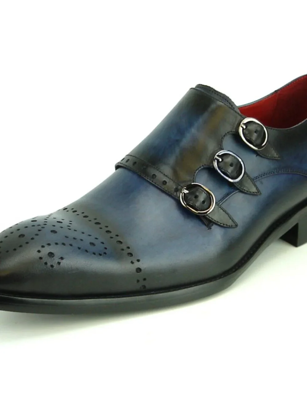 FI-8703 Navy Triple Monk Strap Leather Slip on Loafer Encore by Fiesso